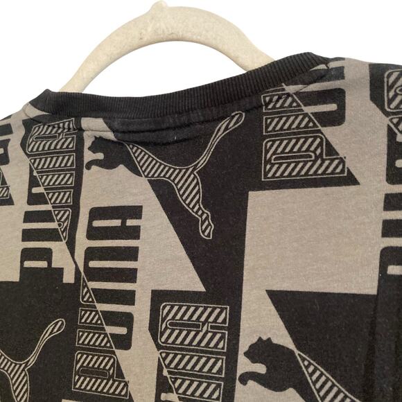 Puma Black Gray Power AOP All Over Print Logo Regular Fit T Shirt Size Medium - Picture 13 of 16